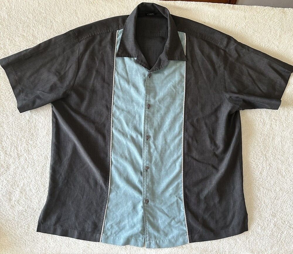 Steady Classics Rockabilly Retro Bowling Shirt 3X Gray Teal Colorblock Cosplay